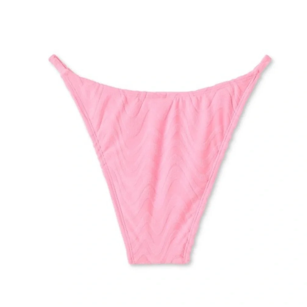 Wavy‎ Terry Textured High Leg Extra Cheeky Bikini Bottoms Wild Fable Light Pink